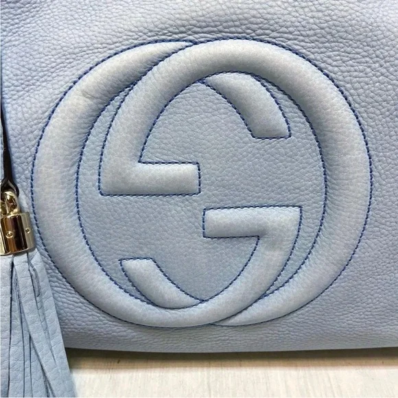 Gucci Sky Blue Leather Shoulder Bag with Gold Chain - Picture 3 of 14